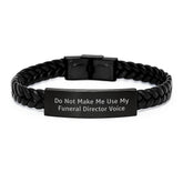 Funny Funeral Director Gifts from Men to Men, Unique Christmas Unique Gifts for Funeral Directors, Interlaced Leather Bracelet Engraved Stainless Steel - Image 1